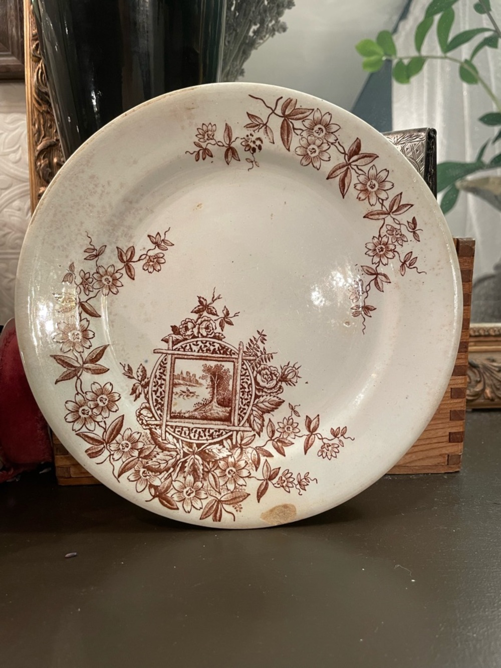 Antique "Maitland" Brown Transferware Luncheon Plate Attributed to Adams & Co